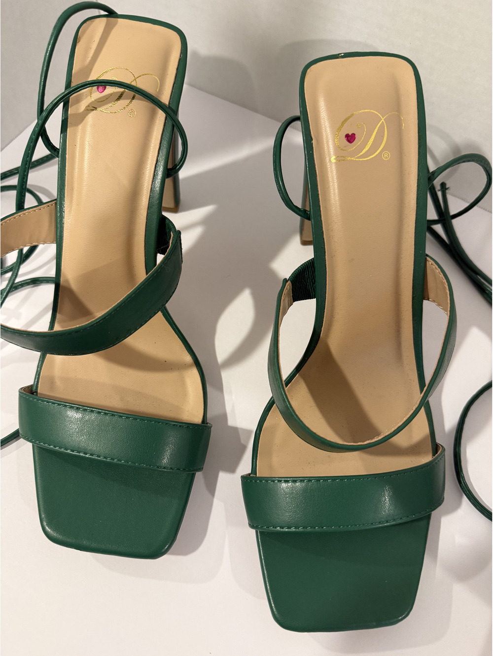 Hunter Green Strappy High Heel Sandals with Ankle Wraps woman Size 10M